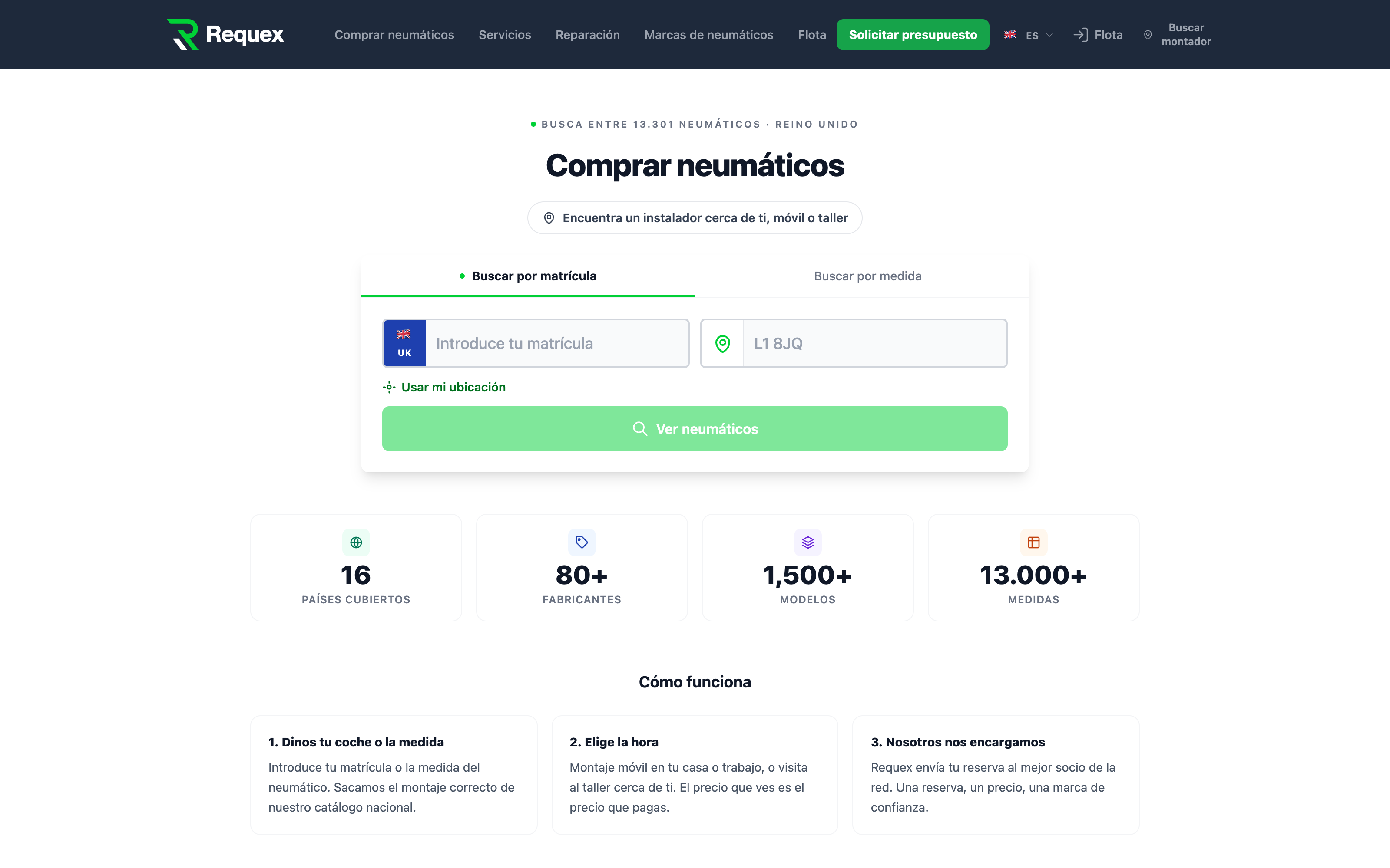 La tienda del mercado Requex donde los clientes compran neumáticos y reservan montaje.