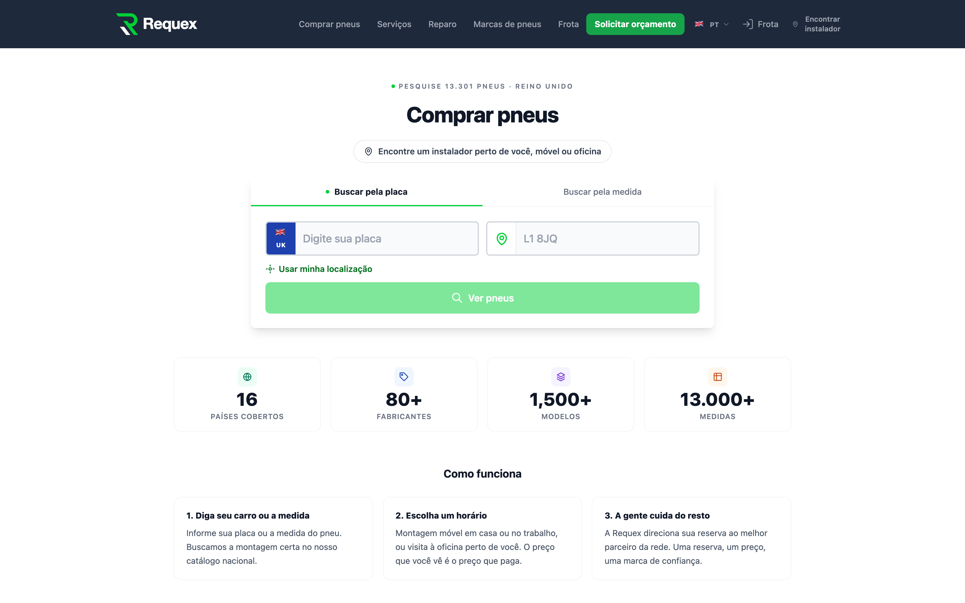 A loja do marketplace Requex onde clientes compram pneus e agendam a troca.