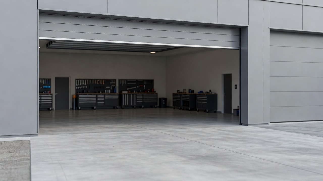 The forecourt outside a modern independent garage