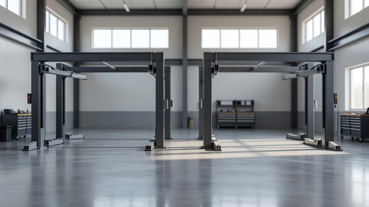 Empty service bays in a clean modern workshop