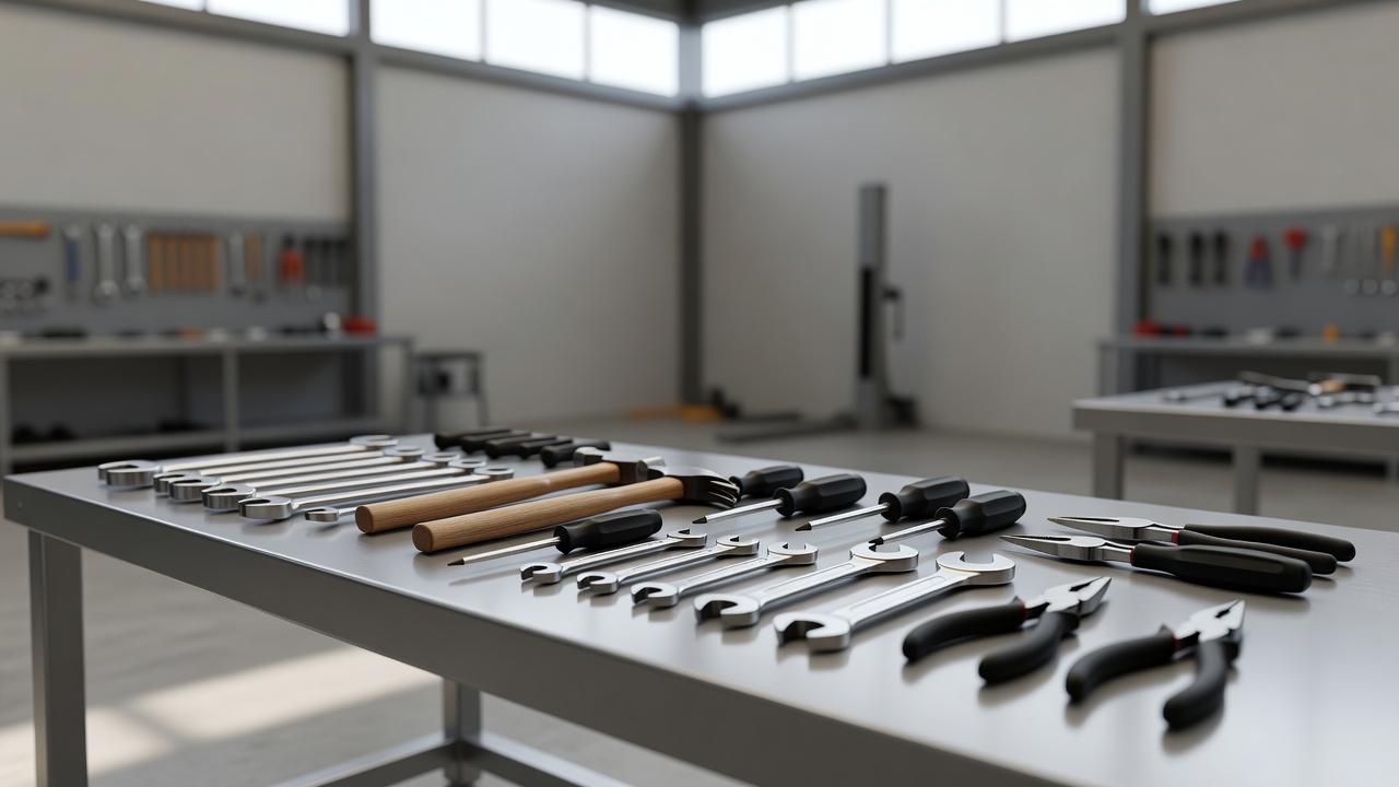 Tools laid out on a clean workshop bench